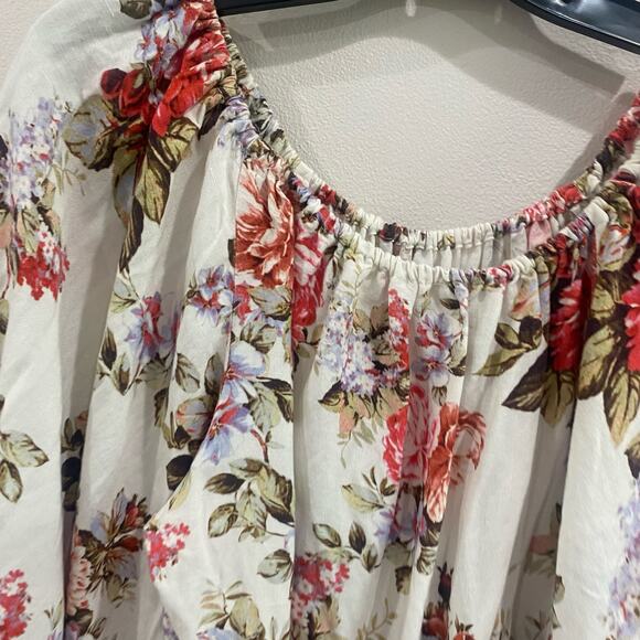 LPA Romper Multicolor Floral Linen Blend Off The Shoulder Casual Sz Small - Picture 11 of 12